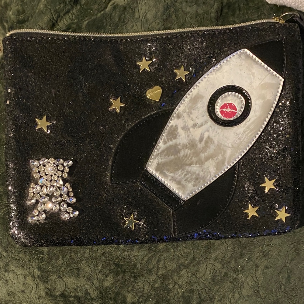 Betsey Johnson Black and Silver Rocket Clutch